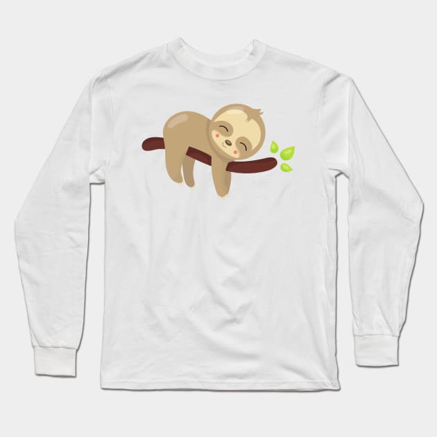 Cute Sloth, Baby Sloth, Lazy Sloth, Sleeping Sloth Long Sleeve T-Shirt by Jelena Dunčević